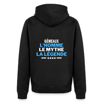 GÉMEAUX l'homme le mythe la légende - humour - Veste à capuche bio Premium Unisexe - noir - Dos - Nico (187cm)