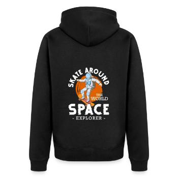 Sterne Ufo Rakete - Unisex Premium Bio Zip Hoodie - Schwarz - Hinten - Nico (187cm)