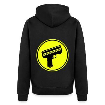 Waffe Money Rain - Unisex Premium Bio Zip Hoodie - Schwarz - Hinten - Nico (187cm)