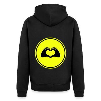 Hände Herz Symbol - Unisex Premium Bio Zip Hoodie - Schwarz - Hinten - Nico (187cm)