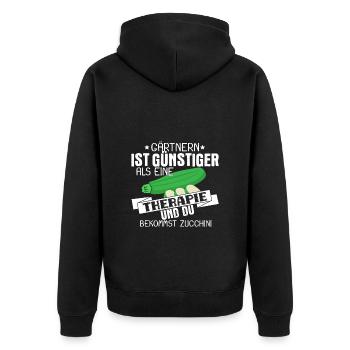 Gärtnern ist günstiger als eine Therapie Geschenk - Unisex Premium Bio Zip Hoodie - Schwarz - Hinten - Nico (187cm)