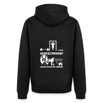 Gartenarbeit lustig Muskeltraining Spruch gärtnern - Unisex Premium Bio Zip Hoodie - Schwarz - Hinten - Nico (187cm)