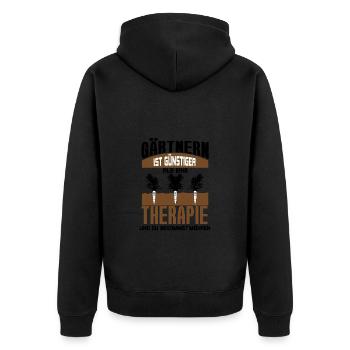 Gärtnern ist günstiger als eine Therapie Geschenk - Unisex Premium Bio Zip Hoodie - Schwarz - Hinten - Nico (187cm)