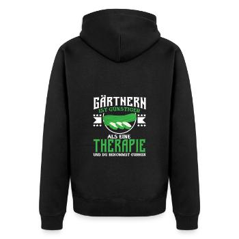 Gärtnern ist günstiger als eine Therapie Geschenk - Unisex Premium Bio Zip Hoodie - Schwarz - Hinten - Nico (187cm)