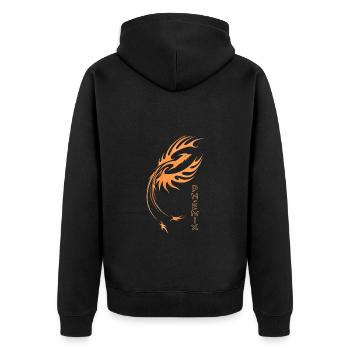 Phoenix, orangefarbener Feuervogel Logo Kunst - Unisex Premium Bio Zip Hoodie - Schwarz - Hinten - Nico (187cm)