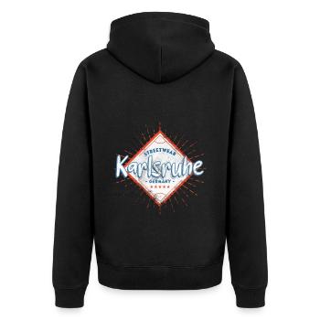 Karlsruhe Deutschland Stadt Skyline Heimat Liebe - Unisex Premium Bio Zip Hoodie - Schwarz - Hinten - Nico (187cm)