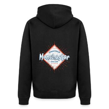 Manchester England UK Stadt Skyline Heimat Liebe - Unisex Premium Bio Zip Hoodie - Schwarz - Hinten - Nico (187cm)