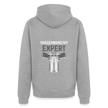 Waffen Schuss Schusswaffe - Unisex Premium Bio Zip Hoodie - Grau meliert - Hinten - Nico (187cm)