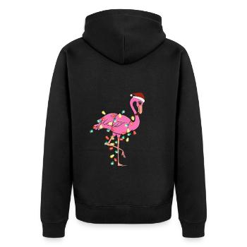 Christmas Lights Flamingo Weihnachten - Unisex Premium Bio Zip Hoodie - Schwarz - Hinten - Nico (187cm)