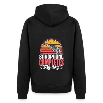 Saxophon Jazz Band Geschenk - Unisex Premium Bio Zip Hoodie - Schwarz - Hinten - Nico (187cm)