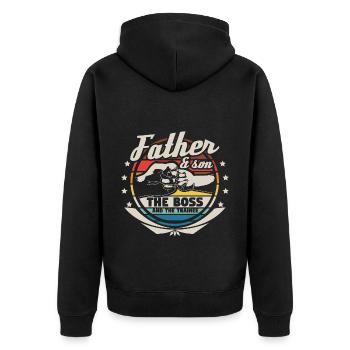 Vater und Sohn Dad Geschenkidee - Unisex Premium Bio Zip Hoodie - Schwarz - Hinten - Nico (187cm)