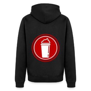 Kaffee Icon - Unisex Premium Bio Zip Hoodie - Schwarz - Hinten - Nico (187cm)