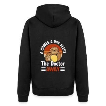 Kaffeeliebhaber Morgen Espresso Kaffeekanne - Unisex Premium Bio Zip Hoodie - Schwarz - Hinten - Nico (187cm)