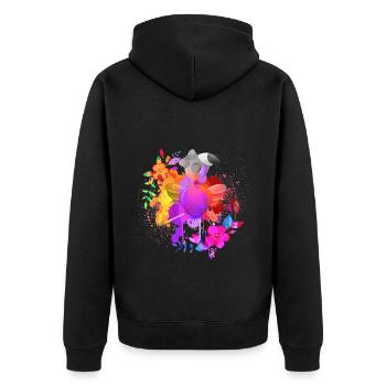 Blumentanz Flamingo Splash of Colors Kunst - Unisex Premium Bio Zip Hoodie - Schwarz - Hinten - Nico (187cm)