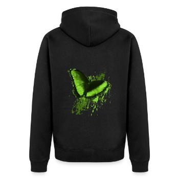 Schmetterling grün von Mrs Erdnuss butterfly green - Unisex Premium Bio Zip Hoodie - Schwarz - Hinten - Nico (187cm)