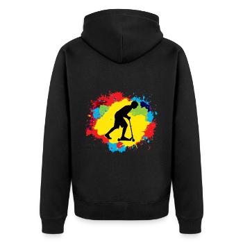 Stunt Scooter Freestyle Scootering Reiten bunt - Unisex Premium Bio Zip Hoodie - Schwarz - Hinten - Nico (187cm)