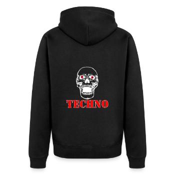 Totenkopf techno - Unisex Premium Bio Zip Hoodie - Schwarz - Hinten - Nico (187cm)