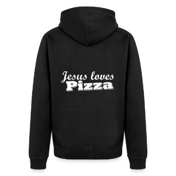 jesus loves pizza - Unisex Premium Bio Zip Hoodie - Schwarz - Hinten - Nico (187cm)