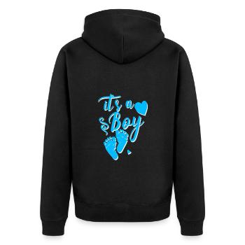 it s a boy 04 - Unisex Premium Bio Zip Hoodie - Schwarz - Hinten - Nico (187cm)