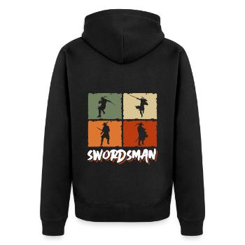 Schwert Kampf - Unisex Premium Bio Zip Hoodie - Schwarz - Hinten - Nico (187cm)