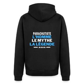PARACHUTISTE l'homme le mythe la légende - humour - Unisex Premium Organic Zip Hoodie - black - Back - Nico (187cm)