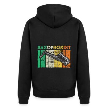 Saxophone Wind Instrument Musical Gift Idea - Unisex Premium Organic Zip Hoodie - black - Back - Nico (187cm)