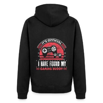 Vater und Sohn Eltern Daddy Geschenk - Unisex Premium Bio Zip Hoodie - Schwarz - Hinten - Nico (187cm)