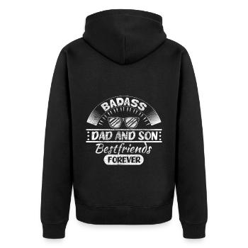 Vater & Sohn Kind Geschenkidee - Unisex Premium Bio Zip Hoodie - Schwarz - Hinten - Nico (187cm)
