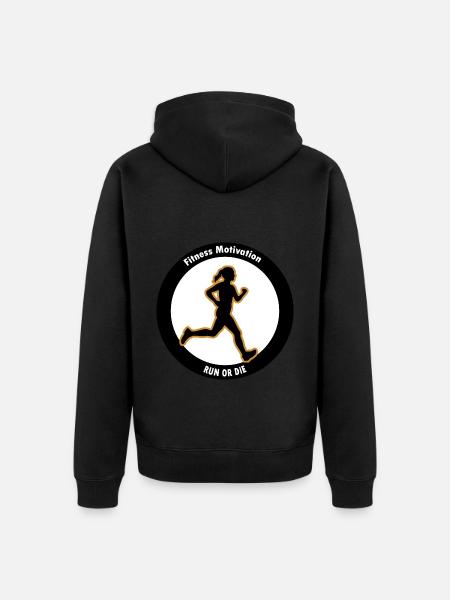 Fitness Motivation. Lauf oder Stirb - Unisex Premium Bio Zip Hoodie - Schwarz