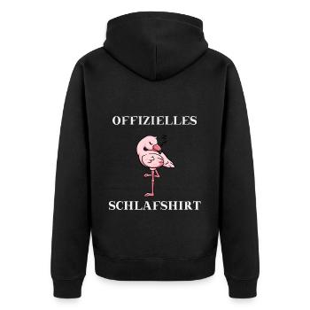 Flamingo Offizielles Schlafshirt Geschenkidee - Unisex Premium Bio Zip Hoodie - Schwarz - Hinten - Nico (187cm)