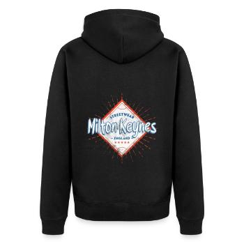 Milton Keynes England UK Stadt Skyline Heimat - Unisex Premium Bio Zip Hoodie - Schwarz - Hinten - Nico (187cm)