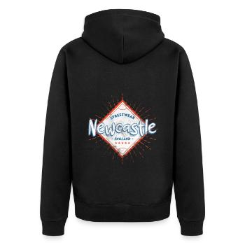 Newcastle England UK Stadt Skyline Heimat Liebe - Unisex Premium Bio Zip Hoodie - Schwarz - Hinten - Nico (187cm)