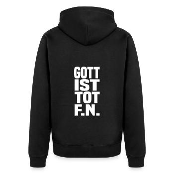 gott ist tot - Unisex Premium Bio Zip Hoodie - Schwarz - Hinten - Nico (187cm)