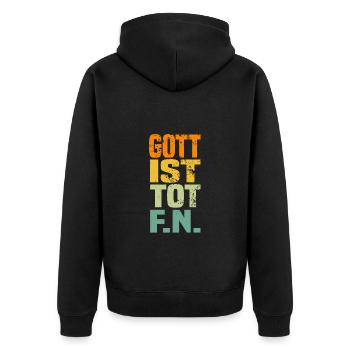 gott ist tot Friedrich Nietzsche retro Stil - Unisex Premium Bio Zip Hoodie - Schwarz - Hinten - Nico (187cm)