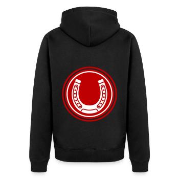 Hufeisen Symbol - Unisex Premium Bio Zip Hoodie - Schwarz - Hinten - Nico (187cm)