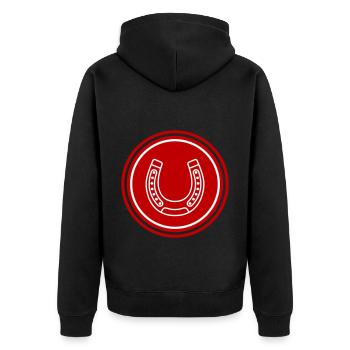 Hufeisen Icon - Unisex Premium Bio Zip Hoodie - Schwarz - Hinten - Nico (187cm)