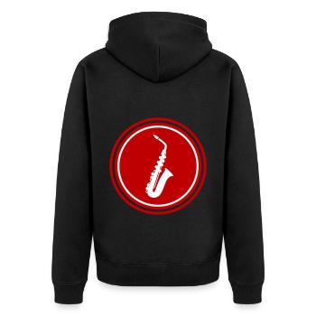Trompete Symbol - Unisex Premium Bio Zip Hoodie - Schwarz - Hinten - Nico (187cm)