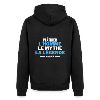 PLÂTRIER l'homme le mythe la légende - humour - Veste à capuche bio Premium Unisexe - noir - Dos - Nico (187cm)