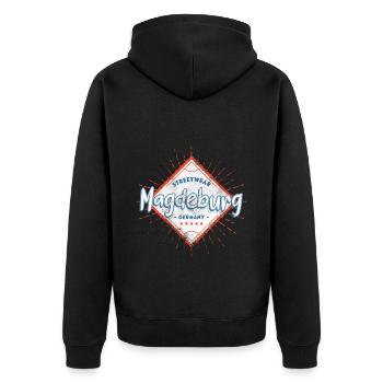 Magdeburg Deutschland Stadt Skyline Heimat Liebe - Unisex Premium Bio Zip Hoodie - Schwarz - Hinten - Nico (187cm)