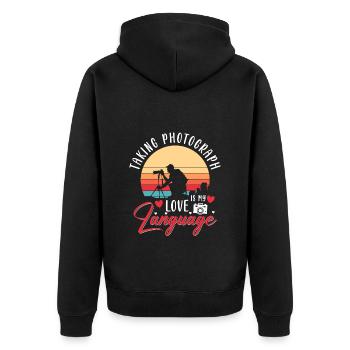 Kamera Foto Bild - Unisex Premium Bio Zip Hoodie - Schwarz - Hinten - Nico (187cm)