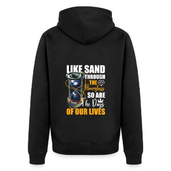 Uhr Sand Freundschaft - Unisex Premium Bio Zip Hoodie - Schwarz - Hinten - Nico (187cm)
