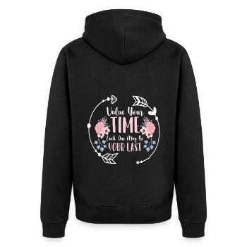 Uhr Symbol Form Unternehmung - Unisex Premium Bio Zip Hoodie - Schwarz - Hinten - Nico (187cm)