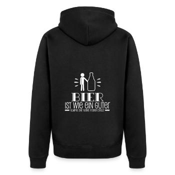 Lustiges Bier Freunde Motiv Geschenk Spruch - Unisex Premium Bio Zip Hoodie - Schwarz - Hinten - Nico (187cm)