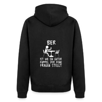 Lustiges Bier Freunde Motiv Geschenk Spruch - Unisex Premium Bio Zip Hoodie - Schwarz - Hinten - Nico (187cm)