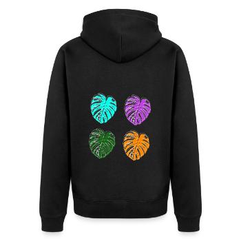 couleurs rétro colorées de monstera - Veste à capuche bio Premium Unisexe - noir - Dos - Nico (187cm)