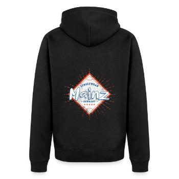 Mainz Deutschland Stadt Skyline Heimat Liebe - Unisex Premium Bio Zip Hoodie - Schwarz - Hinten - Nico (187cm)
