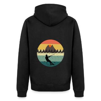 Barfuß Skifahren Wassersport Vintage Retro - Unisex Premium Bio Zip Hoodie - Schwarz - Hinten - Nico (187cm)