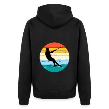 Barfuß Skifahren Wassersport Vintage Retro - Unisex Premium Bio Zip Hoodie - Schwarz - Hinten - Nico (187cm)