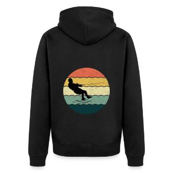 Barfuß Skifahren Wassersport Vintage Retro Sonnenuntergang - Unisex Premium Bio Zip Hoodie - Schwarz - Hinten - Nico (187cm)