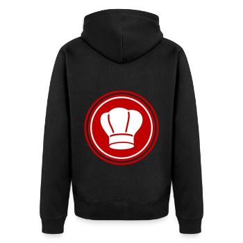 Kochmütze Symbol Kreis - Unisex Premium Bio Zip Hoodie - Schwarz - Hinten - Nico (187cm)